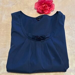Talbots Navy Ruffled Neck Line Blouse Top Size Small
